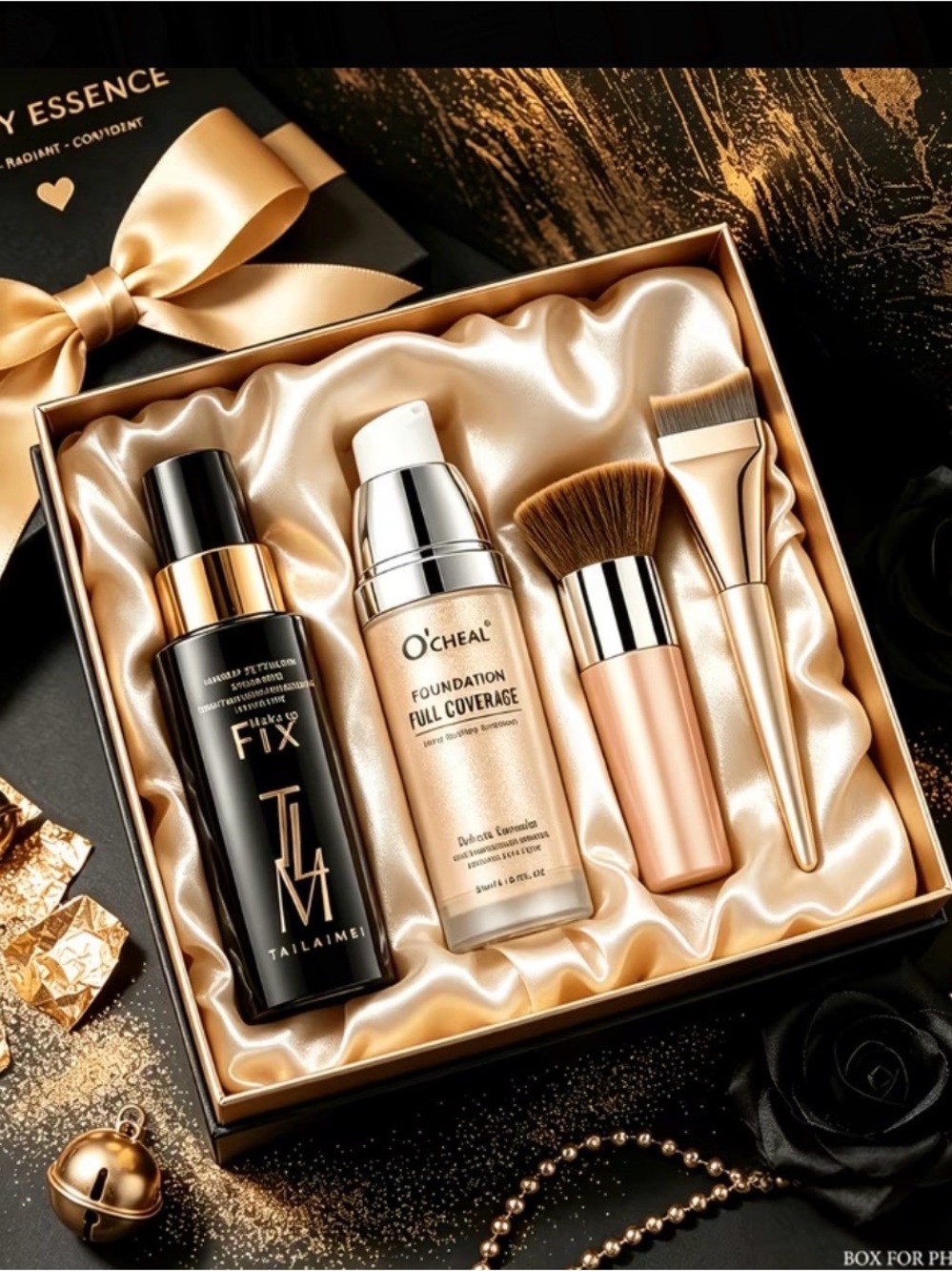 Tailaimei Full Coverage Foundation & Brush 4 PC Set - Champagne Color -NO BOX 🗃️